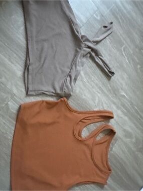 SHEIN Ribbed Double-Strap Cropped Tank Top - Brown